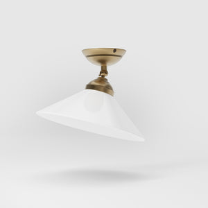 Brass ceiling lamp with white cone glass shade adjustable joint classic style round base Italian craftsmanship by Ghidini 1849 - Finish: OBS Bronze Satin Brass