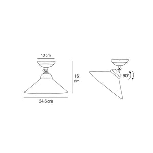 Brass ceiling lamp with white cone glass shade adjustable joint classic style round base Italian craftsmanship by Ghidini 1849