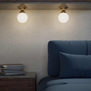 Classic ceiling light with glossy white glass globe and circular brass base elegant Italian design interior lighting by Ghidini 1849 - Finish: OBS Bronze Satin Brass