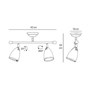 Ceiling light 2 adjustable spots brass Nordic design articulated shades directional lighting Made in Italy