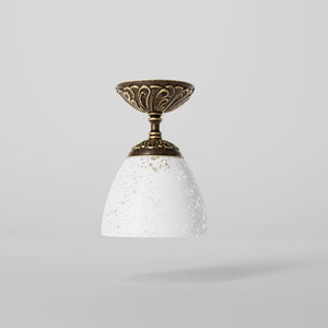 Classic ceiling lamp in brass with a speckled white glass shade, ideal for stylish and refined interiors by Ghidini 1849 - Finish: OAS Antique Brass
