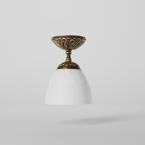 Classic ceiling lamp in brass with a speckled white glass shade, ideal for stylish and refined interiors by Ghidini 1849 - Finish: OAS Antique Brass