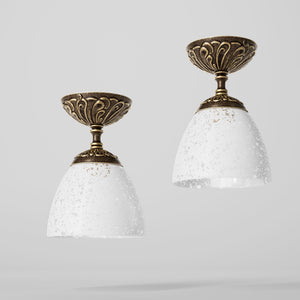 Classic ceiling lamp in brass with a speckled white glass shade, ideal for stylish and refined interiors by Ghidini 1849 - Finish: OAS Antique Brass