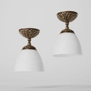 Classic ceiling lamp in brass with a speckled white glass shade, ideal for stylish and refined interiors by Ghidini 1849 - Finish: OAS Antique Brass