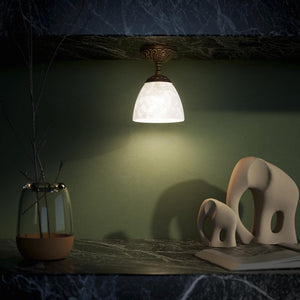 Classic ceiling lamp in brass with a speckled white glass shade, ideal for stylish and refined interiors by Ghidini 1849 - Finish: OAS Antique Brass