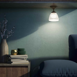 Classic ceiling lamp in brass with a speckled white glass shade, ideal for stylish and refined interiors by Ghidini 1849 - Finish: OAS Antique Brass