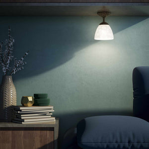 Classic ceiling lamp in brass with a speckled white glass shade, ideal for stylish and refined interiors by Ghidini 1849 - Finish: OAS Antique Brass