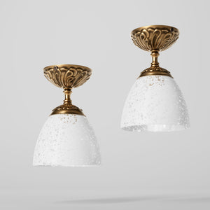 Classic ceiling lamp in brass with a speckled white glass shade, ideal for stylish and refined interiors by Ghidini 1849 - Finish: OBS Bronze Satin Brass