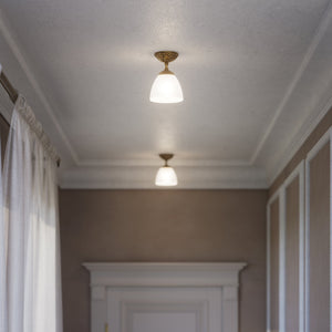 Classic ceiling lamp in brass with a speckled white glass shade, ideal for stylish and refined interiors by Ghidini 1849 - Finish: OBS Bronze Satin Brass