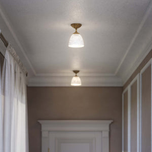 Classic ceiling lamp in brass with a speckled white glass shade, ideal for stylish and refined interiors by Ghidini 1849 - Finish: OBS Bronze Satin Brass