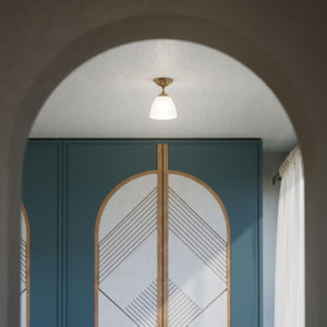 Classic ceiling lamp in brass with a speckled white glass shade, ideal for stylish and refined interiors by Ghidini 1849 - Finish: OBS Bronze Satin Brass