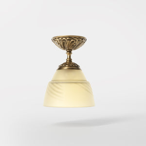 Art Nouveau brass ceiling lamp with floral decorated canopy and bell-shaped frosted glass diffuser with diamond pattern by Ghidini 1849 - Finish: OBS Bronze Satin Brass