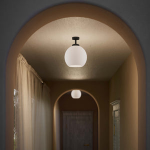 Brass ceiling lamp with frosted globe, minimalist and elegant design, perfect for refined interiors - Finish: ONO Matt Black