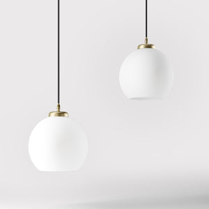 Pendant lamp with opal glass globe, diffused lighting and contemporary design for stylish interiors - Finish: OBV Bronze Satin Light Brass