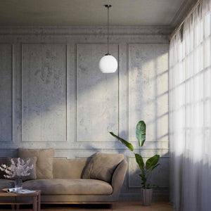 Pendant lamp with opal glass globe, diffused lighting and contemporary design for stylish interiors - Finish: ONO Matt Black