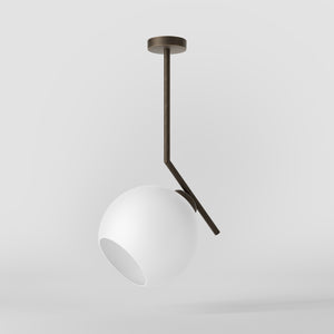 Brass ceiling light with opal glass sphere, asymmetrical design, perfect for modern and sophisticated interiors by Ghidini 1849 - Finish: OBM Bronze Satin Matt Brass