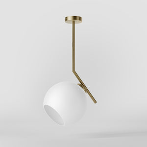 Brass ceiling light with opal glass sphere, asymmetrical design, perfect for modern and sophisticated interiors by Ghidini 1849 - Finish: OBV Bronze Satin Light Brass