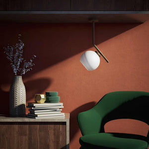 Brass ceiling light with a 16 cm opal glass sphere, soft lighting, ideal for modern and elegant interiors by Ghidini 1849 - Finish: OBM Bronze Satin Matt Brass