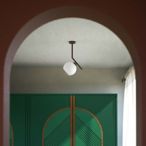 Brass ceiling light with a 16 cm opal glass sphere, soft lighting, ideal for modern and elegant interiors by Ghidini 1849 - Finish: OBM Bronze Satin Matt Brass