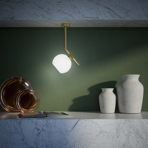 Brass ceiling light with a 16 cm opal glass sphere, soft lighting, ideal for modern and elegant interiors by Ghidini 1849 - Finish: OBV Bronze Satin Light Brass