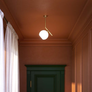 Brass ceiling light with a 16 cm opal glass sphere, soft lighting, ideal for modern and elegant interiors by Ghidini 1849 - Finish: OBV Bronze Satin Light Brass