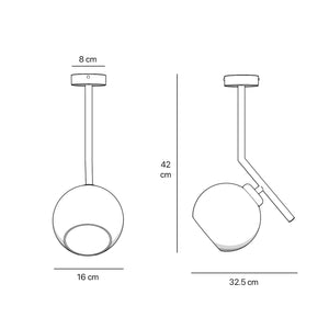 Brass ceiling light with a 16 cm opal glass sphere, soft lighting, ideal for modern and elegant interiors by Ghidini 1849