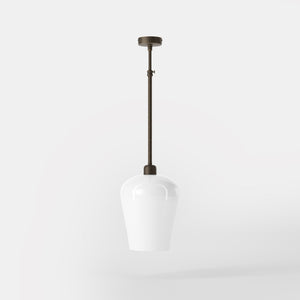 Pendant light with brass stem and white glass shade, elegant design for sophisticated interiors by Ghidini 1849 - Finish: OBM Bronze Satin Matt Brass