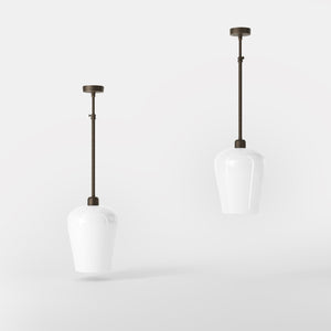 Pendant light with brass stem and white glass shade, elegant design for sophisticated interiors by Ghidini 1849 - Finish: OBM Bronze Satin Matt Brass