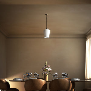 Pendant light with brass stem and white glass shade, elegant design for sophisticated interiors by Ghidini 1849 - Finish: OBM Bronze Satin Matt Brass