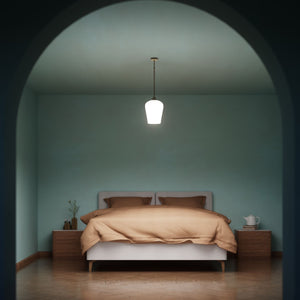 Pendant light with brass stem and white glass shade, elegant design for sophisticated interiors by Ghidini 1849 - Finish: OBM Bronze Satin Matt Brass