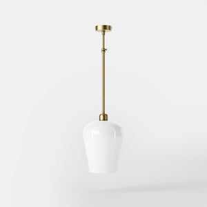 Pendant light with brass stem and white glass shade, elegant design for sophisticated interiors by Ghidini 1849 - Finish: OBV Bronze Satin Light Brass