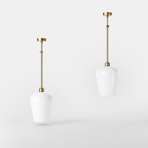 Pendant light with brass stem and white glass shade, elegant design for sophisticated interiors by Ghidini 1849 - Finish: OBV Bronze Satin Light Brass