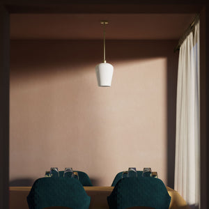 Pendant light with brass stem and white glass shade, elegant design for sophisticated interiors by Ghidini 1849 - Finish: OBV Bronze Satin Light Brass