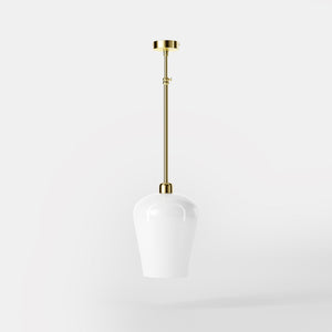 Pendant light with brass stem and white glass shade, elegant design for sophisticated interiors by Ghidini 1849 - Finish: OLV Polished Brass