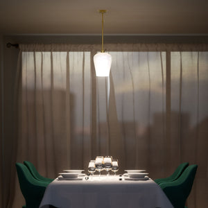 Pendant light with brass stem and white glass shade, elegant design for sophisticated interiors by Ghidini 1849 - Finish: OLV Polished Brass