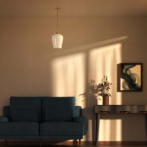 Pendant light with brass stem and white glass shade, elegant design for sophisticated interiors by Ghidini 1849 - Finish: OLV Polished Brass