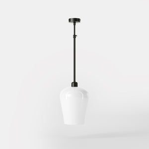 Pendant light with brass stem and white glass shade, elegant design for sophisticated interiors by Ghidini 1849 - Finish: ONO Matt Black