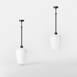 Pendant light with brass stem and white glass shade, elegant design for sophisticated interiors by Ghidini 1849 - Finish: ONO Matt Black