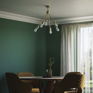 Modern brass chandelier with radial arms, elegant design, ideal for living rooms, lofts, and dining spaces by Ghidini 1849 - Finish: OBV Bronze Satin Light Brass