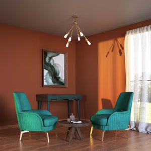 Modern brass chandelier with radial arms, elegant design, ideal for living rooms, lofts, and dining spaces by Ghidini 1849 - Finish: OBV Bronze Satin Light Brass