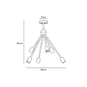 Modern brass chandelier with radial arms, elegant design, ideal for living rooms, lofts, and dining spaces by Ghidini 1849
