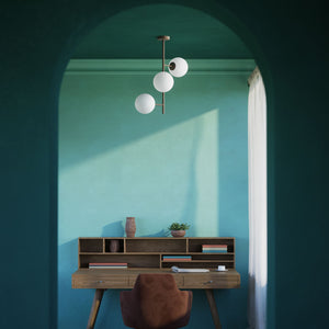 Modern ceiling light with three frosted glass spheres contemporary design Made in Italy by Ghidini 1849 - Finish: OBM Bronze Satin Matt Brass