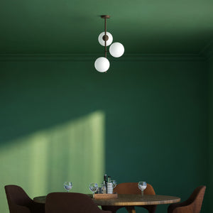 Modern ceiling light with three frosted glass spheres contemporary design Made in Italy by Ghidini 1849 - Finish: OBM Bronze Satin Matt Brass