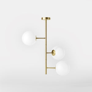 Modern ceiling light with three frosted glass spheres contemporary design Made in Italy by Ghidini 1849 - Finish: OBV Bronze Satin Light Brass