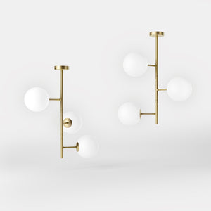Modern ceiling light with three frosted glass spheres contemporary design Made in Italy by Ghidini 1849 - Finish: OBV Bronze Satin Light Brass