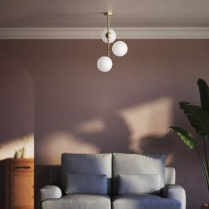 Modern ceiling light with three frosted glass spheres contemporary design Made in Italy by Ghidini 1849 - Finish: OBV Bronze Satin Light Brass