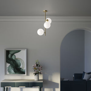 Modern ceiling light with three frosted glass spheres contemporary design Made in Italy by Ghidini 1849 - Finish: OBV Bronze Satin Light Brass