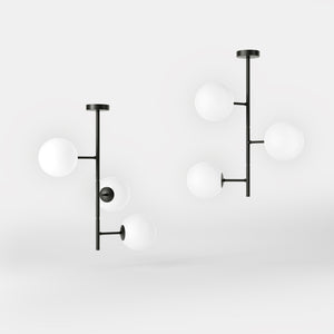 Modern ceiling light with three frosted glass spheres contemporary design Made in Italy by Ghidini 1849 - Finish: ONO Matt Black