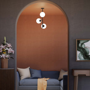 Modern ceiling light with three frosted glass spheres contemporary design Made in Italy by Ghidini 1849 - Finish: ONO Matt Black