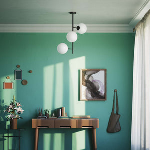 Modern ceiling light with three frosted glass spheres contemporary design Made in Italy by Ghidini 1849 - Finish: ONO Matt Black